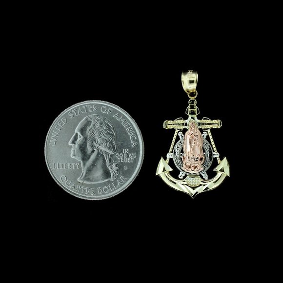 Real 10K Yellow Gold Virgin Mary Anchor Cross Pendant - Picture 4 of 6